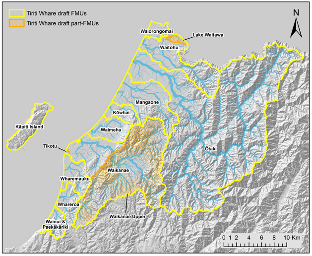 Map of the draft FMUs and part-FMUs in Whaitua Kāpiti
