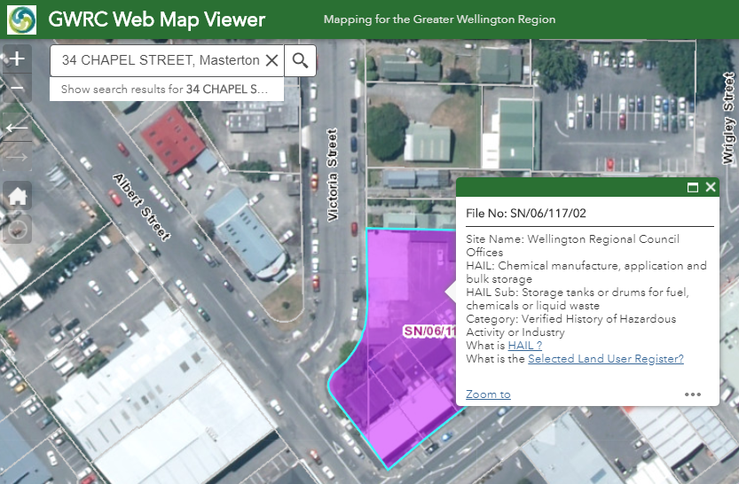 The same zoomed-in view, this time also showing an informational pop-up over 34 Chapel Street