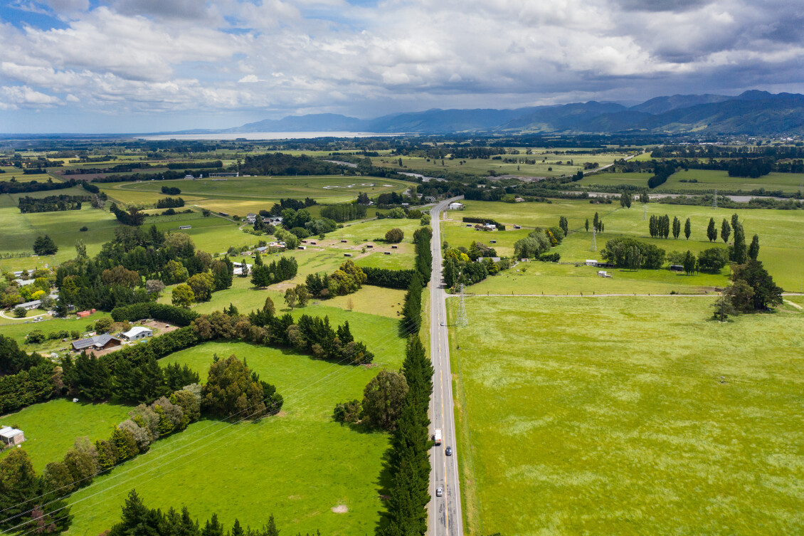 An aerial view of farmland in the Wairarapa