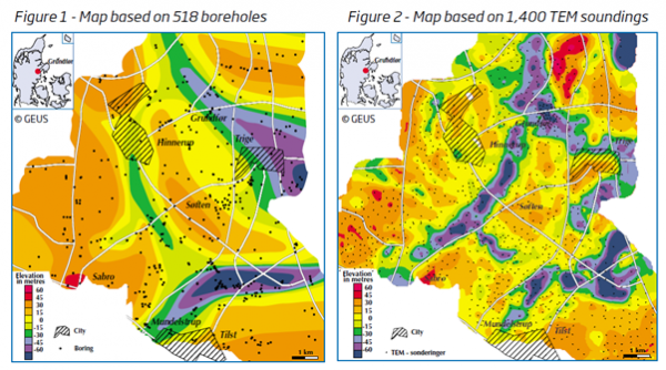 Figure 1 - Map based on S18 boreholes &amp;amp;amp;amp;amp;amp;amp;amp;amp;amp;amp; Figure 2 - Map based on 1400 TEM soundings