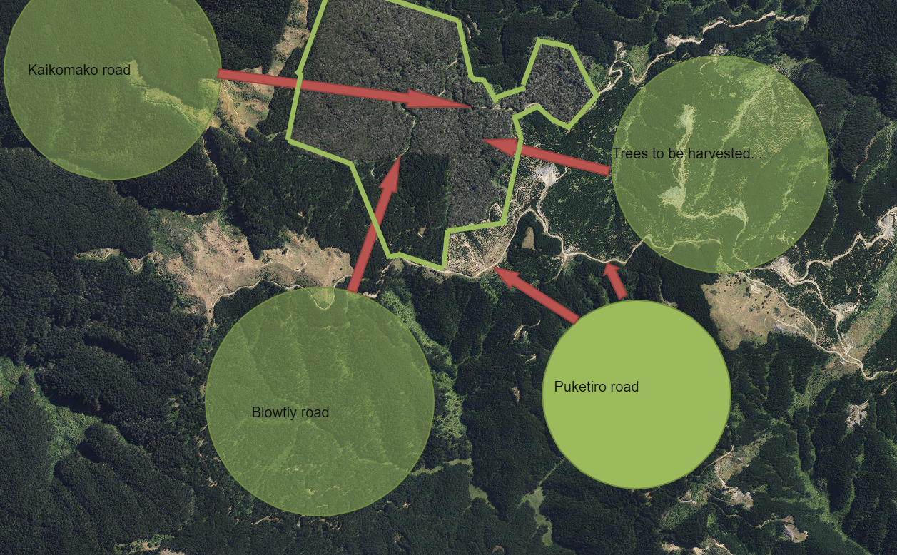 Map showing the harvesting area