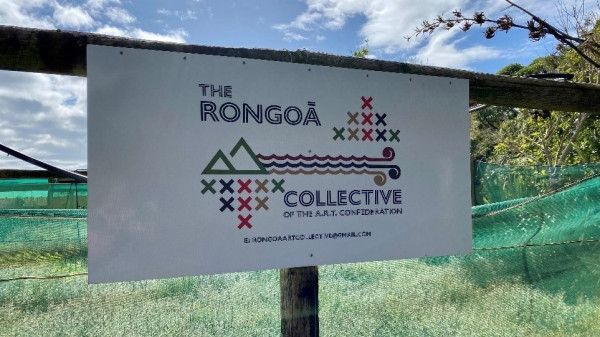 Sign saying The Rongoā Collective  of the A.R.T Confederation