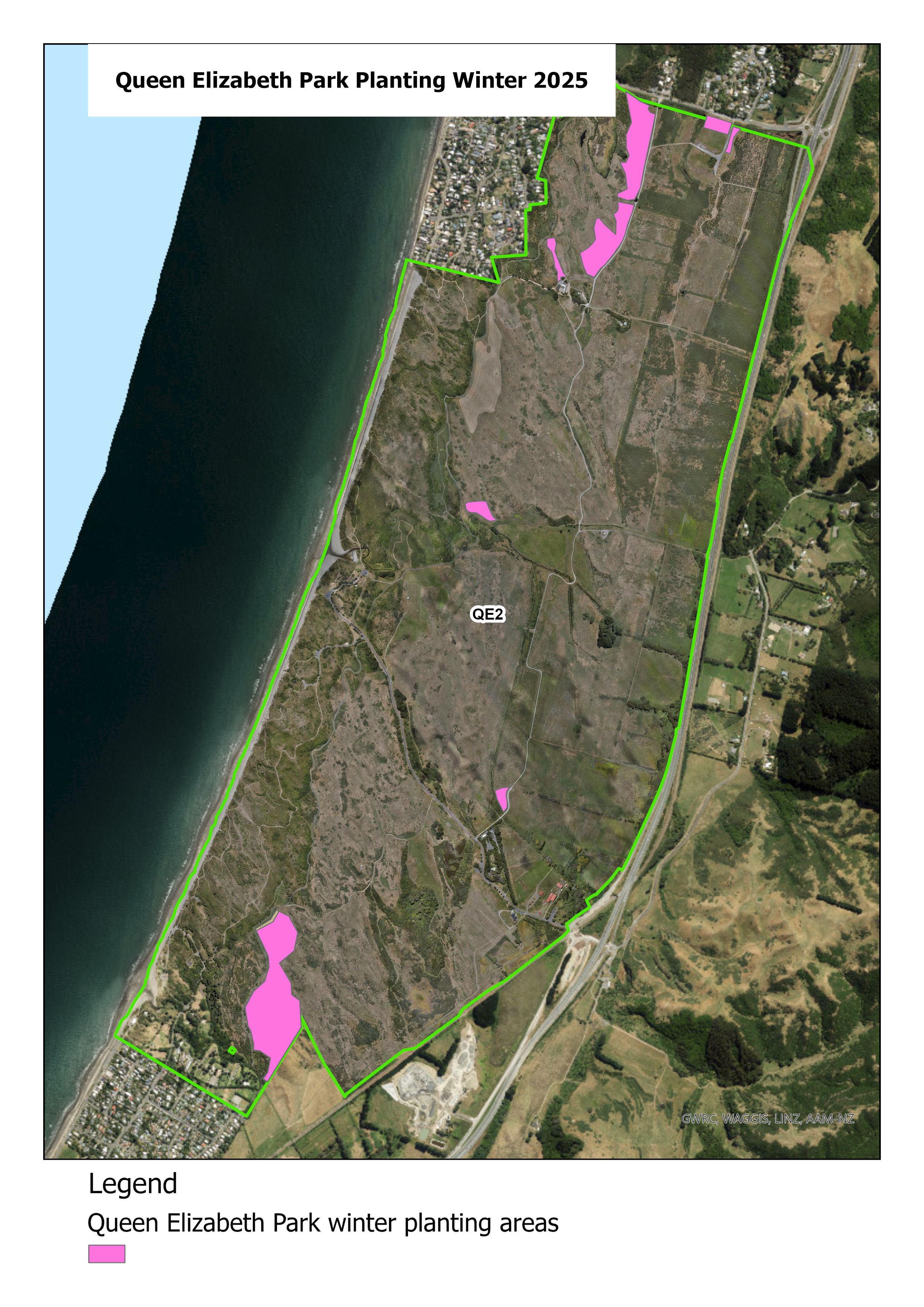 Map of planting areas in Queen Elizabeth Park for winter 2025