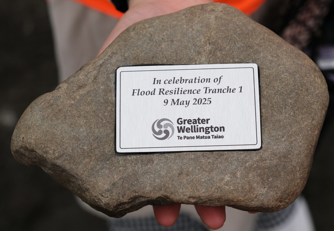 A riverstone gifted to the minister in celebration of Flood Resilience Tranche 1