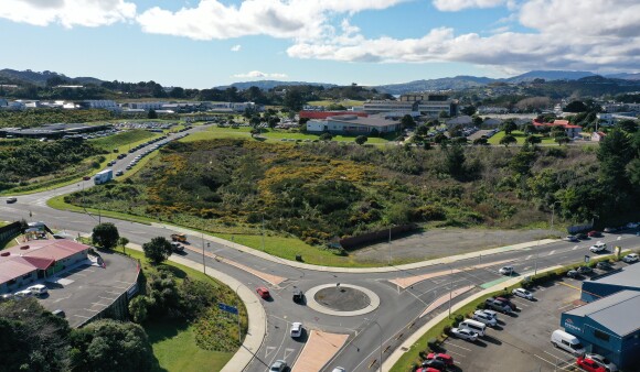 An aerial view of the site of a proposed new bus depot in Porirua