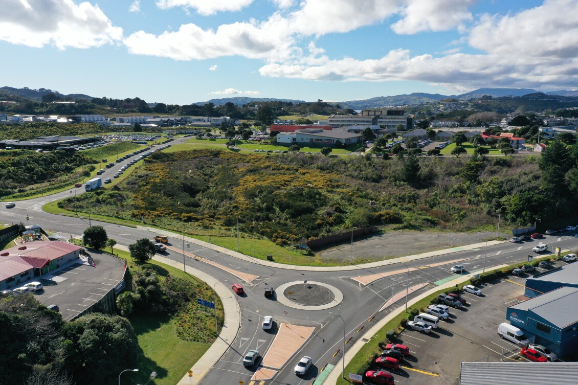 An aerial view of the site of a proposed new bus depot in Porirua