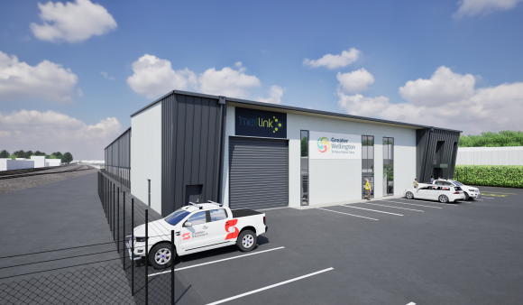Render of a Greater Wellington and Metlink branded building